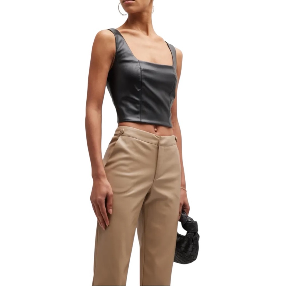 NWT LBLC The Label Benny Black Faux Leather Corset Bustier Crop Top XS